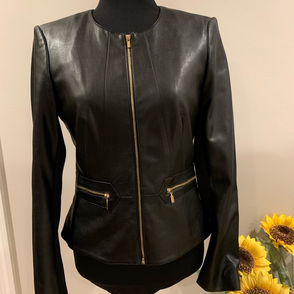 calvin klein faux leather sleeve jacket